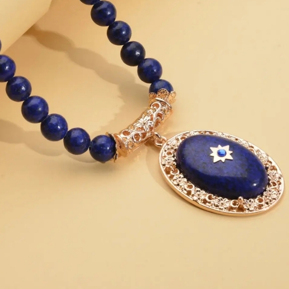 🇺🇲TODAY ONLY! LAPIS LAZULI & AUSTRIAN CRYSTAL NECKLACE NWT - Picture 2 of 4
